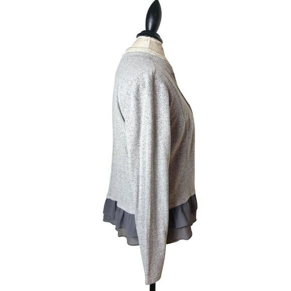 Maurices Open Front Knit Cardigan M Gray Heathered Ruffled Hem Coquette Fairy - Picture 2 of 5